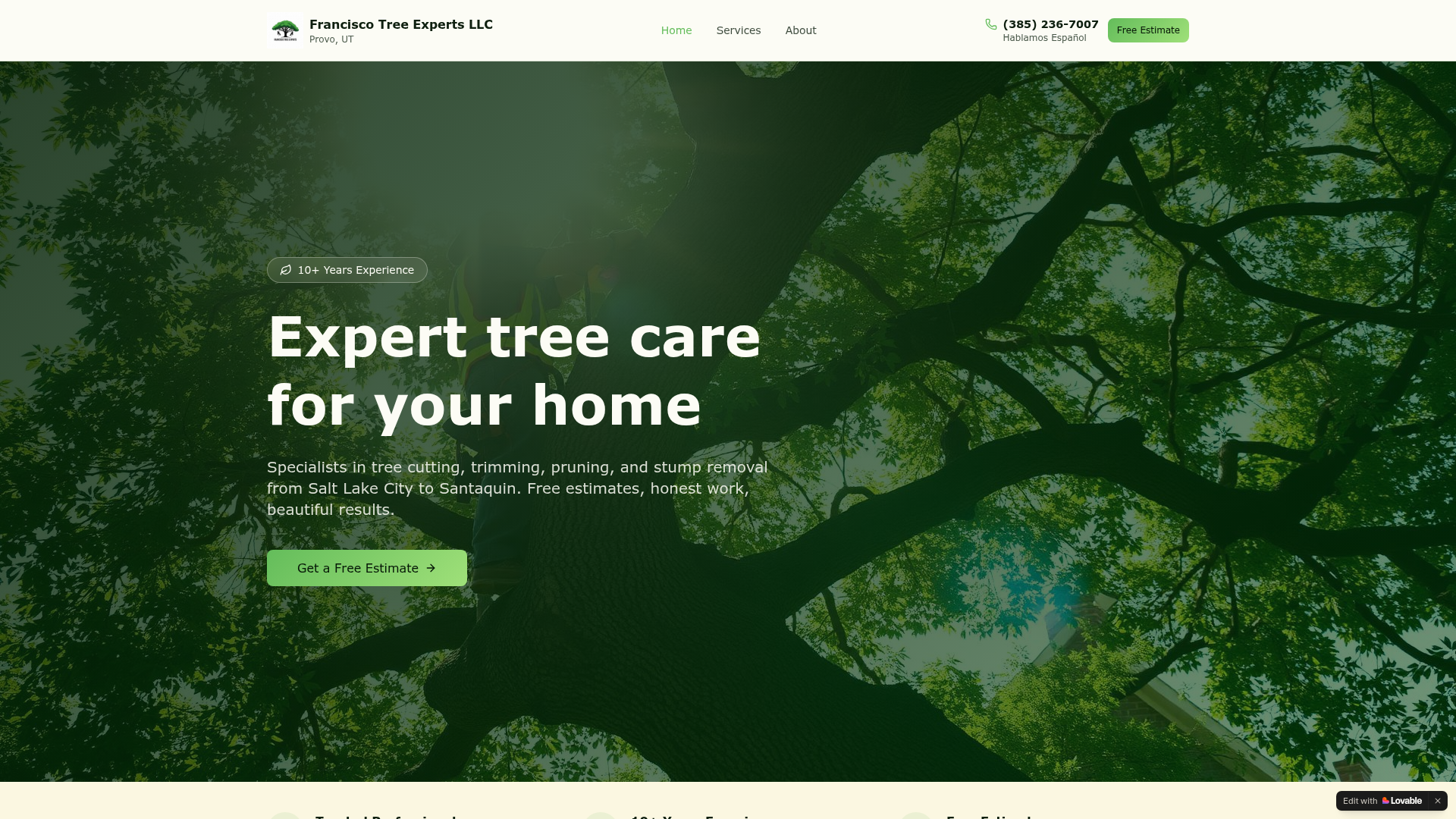 Francisco Tree Experts website screenshot